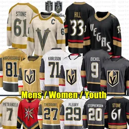 61 Mark Stone Kış Klasik Vegas Hokey Forması 9 Jack Eichel 81 Jonathan Marchessault 71 William Karlsson Logan Thompson Theodore Altın Şövalyeler Adin Hil Forma