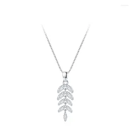 Chains S925 Sterling Silver Niche Design Super Sparkling Zircon Versatile Leaf Necklace Women's Instagram Cool Style