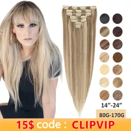 エクステンションMRSHAIR CLIP HICON HAIR EXTENSIONS NATURAL REAL HAIR EXTRICEN MAINDER REMY CLIPON HAIRPIECE FULL HEAD 12 "24" P18613 1B 60