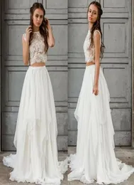 Custom Made Sexy Dwuczęściowy suknia ślubna Boho 2021 Top szyfonowy Summer Bride Sukienki panny młodej na podłodze Bohemian Countr3604853