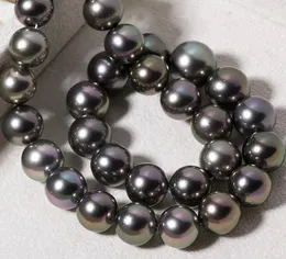 Pendants 18"9-10MM NATURAL SOUTH SEA GENUINE BLACK ROUND PEARL NECKLACE 925silver Rdaaa