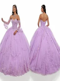 Puffy Lilac Juliet Langarm Quinceanera Kleider 2021 Stickerei Spitze Perlen Strass Schichten Sweet 16 Kleid Vestidos De Prom 6938686