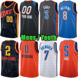 カスタムメンズユースシャイギルガウス - アレクサンダージョシュギディーバスケットボールジャージーOKC Thunder Chet Holmgren Luguentz Dort City Russell Jalen Westbrook Isaiah Joe