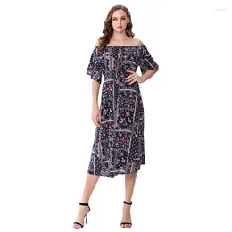 Casual Dresses Soft Viscose Holiday Dress 2024 Elastic Waist Long Midi Can Worn As V-Neck Or Slash Neck On Sale Clearance