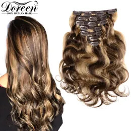 Estensioni Doreen 240g 10 pezzi clip di capelli umani naturali nelle estensioni macchina Remy capelli brasiliani colore pianoforte colore marrone caramello onda del corpo