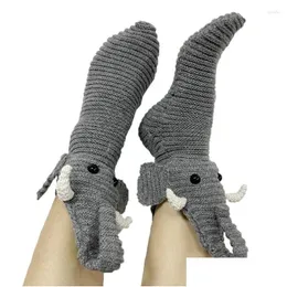 Socken Strumpfwaren Frauen 3D Elefant Gestrickte Tiermuster Boden Uni Lustige Winter Drop Lieferung Bekleidung Unterwäsche Damen Otrdj