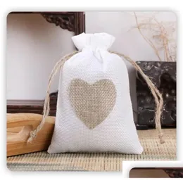 Jewelry Pouches Bags 200 Pcs Candy Dstring Jute Heart Sewing Christmas Package Drop Delivery Packing Display Otrcg