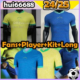 S-4XL 24/25 Brasil Jerseys de futebol PAQUETA G.JESUS COUTINHO RIHARLISON JESUS ​​MARCELO PELE CASEMIRO 2024 2025 Brasil Men Kit Kids Player Camisa de futebol de manga comprida