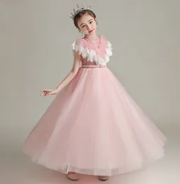 Pretty Pink Tulle High Twlar Chaking Beads Flower Girl Dresses Girl's Pageant Dresses Girls Birthday/Party Skirt Girl Girl Dress Custom SZ 2-12 D321069