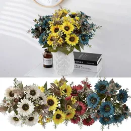 Dekoratif çiçekler 6 kafa yapay ayçiçeği buket gerçekçi merkez düzenlemesi bebek duş düğün dekor ev dekorasyon