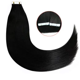 Extensões de fita reta em extensões de cabelo humano extensões de cabelo natural 1b 100% remy trama da pele cola adesiva para salão de beleza de alta qualidade