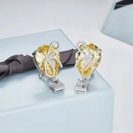 Brincos de garanhão 925 prata esterlina arco balão de ar para mulheres requintado moda amarelo gem gota de água orelha studs jóias de casamento