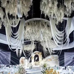 5PCS Wedding Ceiling Centerpieces Decoration Wave Curtain Party Stage Hall Hanging Cloth White Champagne Available