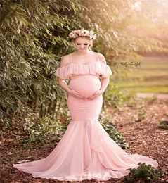 Abiti fantasia gravidanza Sirena Tromba Senza spalline Maternità Pografia Puntelli Donne incinte Baby Shower Dress8120981