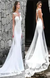 2020 New Beach Lace Bohemian Abito da sposa a sirena Tulle illusione See Through senza maniche Sexy Backless Abiti da sposa Abiti da No8300672