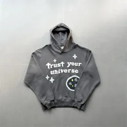 Erkek Hoodies Kırık Gezegen Grey Sweatshirt Amerikan Sokak Moda Hip-Hop ve Kadın Köpük Baskılı Günlük Giyim