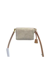 Detachable adjustable designer strap Embroidery logo Wicker Crossbody shoulder bag Women's natural color