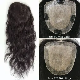 Toppers de cabelo humano virgem brasileiro, base de pele de seda ondulada para mulheres com 4 clipes onda de água 2cm pu em torno de base de seda