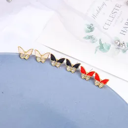 Stud Earrings Arrival Earring Red Pink Black Enamel Delicate Crystal Cute Little Butterfly Insect Jewelry For Girls