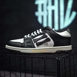 Unisex siyah orijinal deri spor ayakkabılar-açık moda için iskelet tasarımı ile gündelik dantelli alçak toplu ayakkabı ayakkabıları