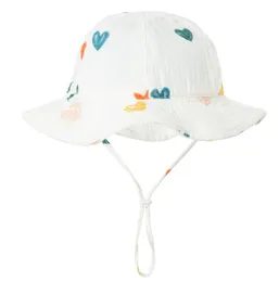 Summer Beach Sun Hat Baby Suncreen Fisherman Hat Toddler Spädbarn med bred grindrem utomhus blommor hink hattar