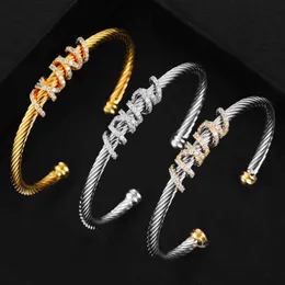 DY twisted bracelet classic luxury bracelets Stackable Open Cuff Bangle Cubic Zirconia Interweaving Cable Bracelet for Women Men Stainless Steel Jewelry