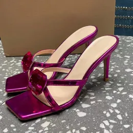 pantofole con tacco alto da donna con punta aperta quadrata decorazioni con strass di alta qualità con lacci incrociati in vera pelle femminile pantofole con tacco alto da festa mujer