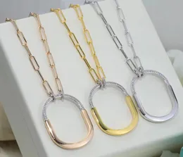 Colar de moda designer colar de pingente de bloqueio familiar banhado com ouro 18K em forma de U colar de bloqueio feminino ferradura meio diamante pequeno bloqueio