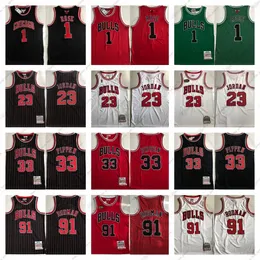 Autentisk sömnad retro throwback baskettröjor 1 Derrick Rose 23 Michael 33 Scottie Pippen 91 Dennis Rodman