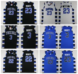 NCAA One Hill Ravens Basquete Jersey Irmão Filme 3 Lucas Scott 23 Nathan Scott Preto Branco Azul