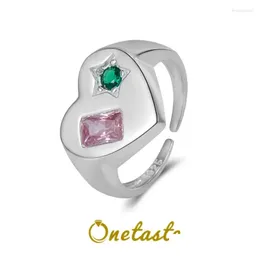 Anéis de cluster S925 Sterling Sier Coração em forma de zircão incrustado aberto para mulheres estilo coreano amor contraste cor micro configuração anel gota de oto2p