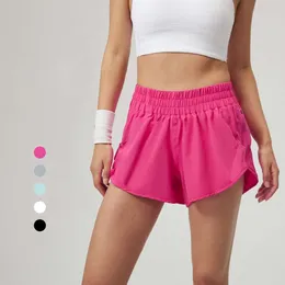 Lu feminino esportes yoga shorts 2.5 polegadas bolsos laterais soltos fiess correndo venda quente cuecas femininas secagem rápida respirável esportes shorts limão