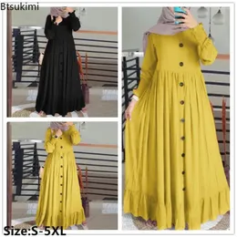 Ethnic Clothing Women Muslim Long Dresses Fashion Vintage Petal Sleeve Ruffle Hem Sundress Female Casual Cotton Linen Maxi Dress Robe