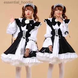 cosplay anime kostymer kaii lolita lång klänning cos maid förkläde söt båge japansk söt klänning svart röd rosa blå xxxlc24321