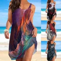 Casual Kleider Sexy Elegante Plus Kleid U Hals Breiter Saum Lose Frauen Boho Stil Tie-Dye Strand Club Party vestidos Übergroßen Vestido