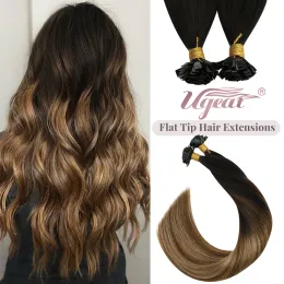 Extensions Ugeat Flat Tip Hair Extensions Human Hair PreBonded Hair Extensions 1424" Keratin Flat Human Hair Balayage Color Hair 1g/1s