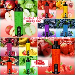 EB Desire 15K Puff 20K 15000 20000 Puffs Shisha Vapes Do dyspozycji 18K 18 000 Puff Vape al Vaper Fakher UE Skórzanie magazynowe UE 25 ml Wózki 650 mAh Wyświetlacz LED DTL Vapers