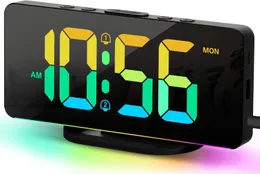 10カラーナイトライト、調光器、デュアルアラーム、セットが簡単なデスククロック付きの寝室の目覚まし時計