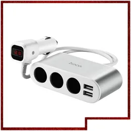 Billaddare CC435 3 Sockets Cigarettändare Adapter Splitter 2 USB Car-laddare med digital visningsspänningsmätare Mobiltelefoner släpper otnkq