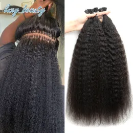 Extensões de cabelo crespo e reto, microlinks, cabelo humano, natural, queratina preta, ponta nano, anel de extensão de cabelo, contas de silicone 50 g/conjunto