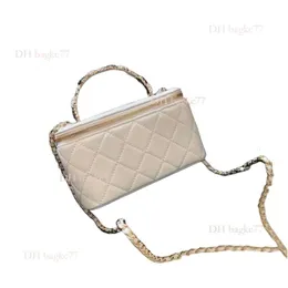 2024 CC Box Makeup Designer Kvinnor Axel 23K Camellia Topphandtag Handväska Högkvalitativt diamantmönster quiltad tråd Crossbody Bag