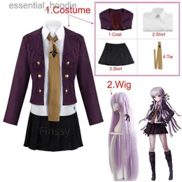 Cosplay Anime Costumes Danganronpa Kirigiri Kyouko Rollspel Purple Wig Halloween Party Womens kläder inklusive skjorta och TIEC24321