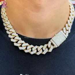 패스 테스터 Sier Hip Hop Fine Jewelry Necklaces 18mm 3Rows 아이스 아웃 VVS Moissanite Diamond Cuban Link Chain