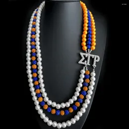 Catene SIGMA GAMMA RHO Sorority Society Lettera in metallo Ciondolo con strass Perline Collana di perle fatta a mano Girocollo