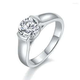 클러스터 반지 S-MISSS 1.5ct 라운드 컷 여성을위한 Moissanite 다이아몬드 약혼 925 스털링 실버 신부 웨딩 밴드 베젤 설정