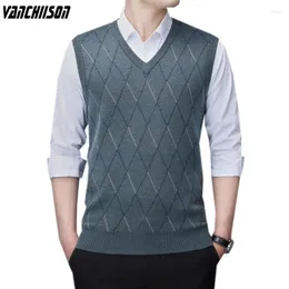 Mens Vests 남자 양모 니트 탱크 민소매 스웨터 점퍼 가을을위한 두꺼운 겨울 v 목록 아가 레트로 빈티지 남성 패션 의류 00309