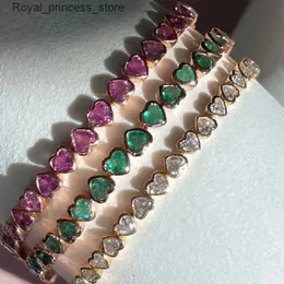 Charm Bracelets Border heart-shaped CZ tennis chain gold white pink green cubic zirconia Fashoin jewelry Q240321