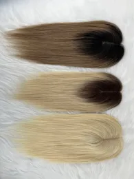 Toppers #60 Dwukrotne Ombre Silk Base Toupee z 3 klipsami w brazylijskich ludzkich przedłużenia włosów kobiet