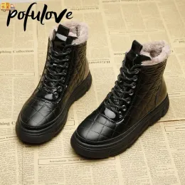 Сандалии Pofulove Women Boots Patent Leather Booties Теплые зимние туфли черные серебряные серебряные снежные сапоги водонепроницаемая платформа Botas 41 42 43