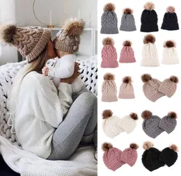 Infantil bebê menino menina mãe inverno malha quente macio gorro chapéu hairball boné para adultos crianças família matching7638248